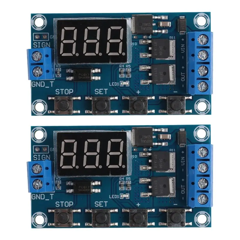 DT19-2Pcs DC12-24V Dual MOS Digital Time Delay Relay Trigger Cycle Timer Delay Switch Circuit Board Timing Control Module