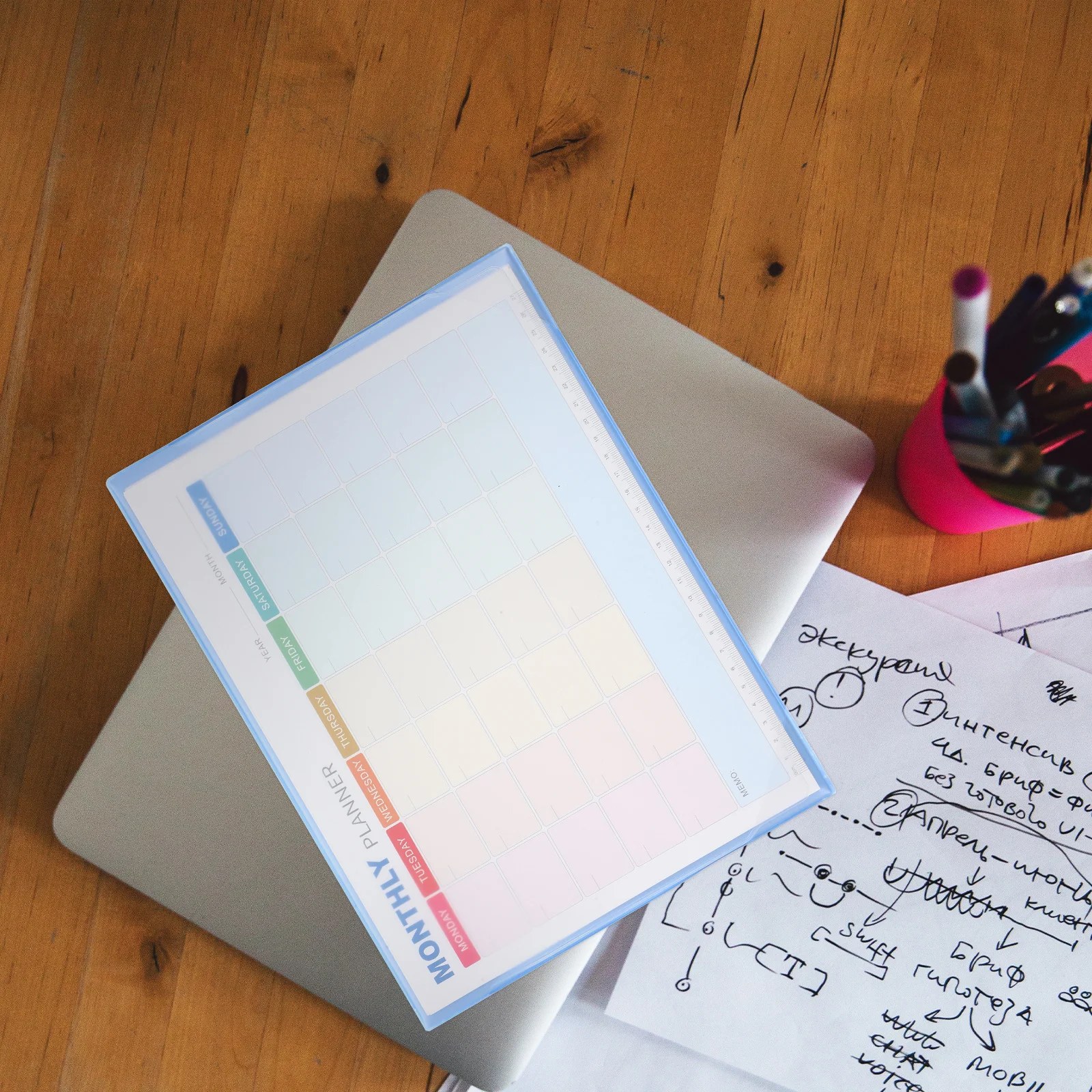 الأزرق A4 مخطط شهري غير مؤرخ أوراق التقويم الفارغة أجندة مكتبية /رزنامة مكتبية وسادة مكتب شهرية منظم المكتب المنزلي وسادة المهمة #2