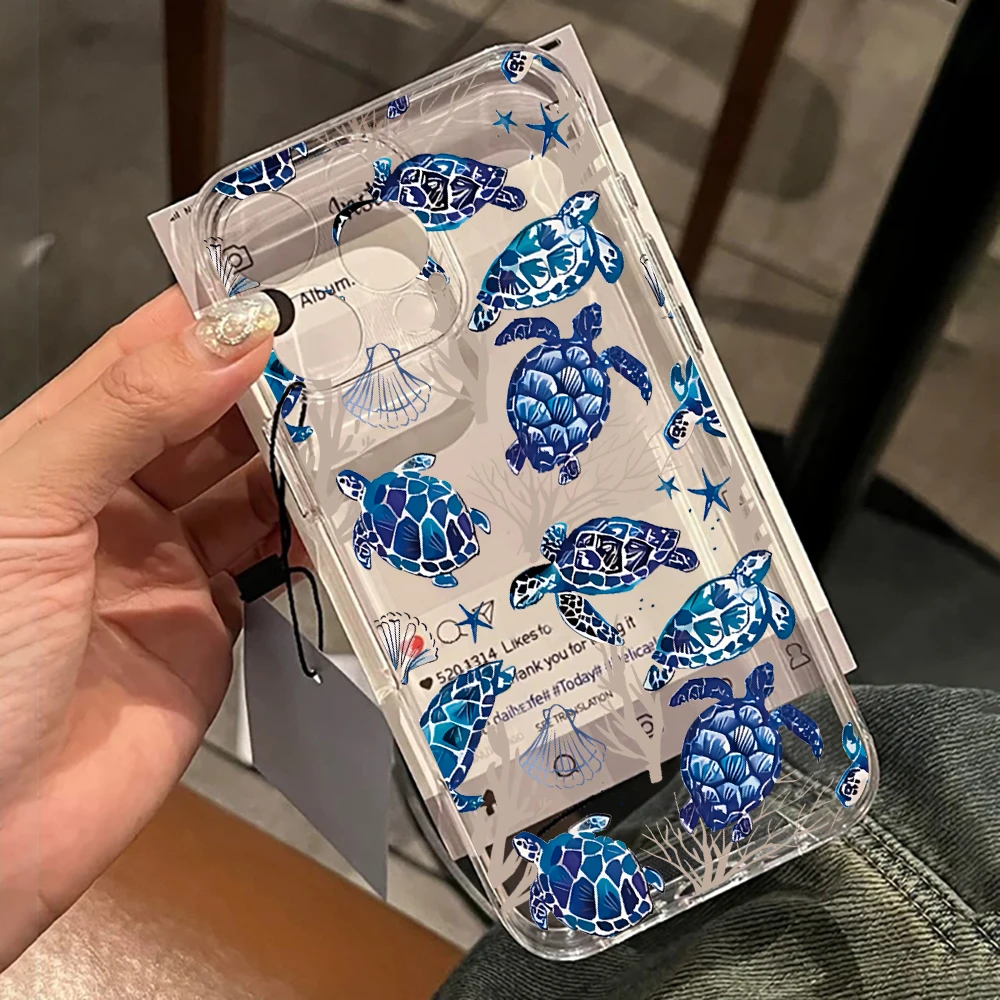 

Sea ​​Turtle Transparent Case For iPhone 16 15 Pro Max Cases iPhone 17 11 12 13 14 15 Pro Max Plus 7 8 XS XR Anti Fall INS Funda