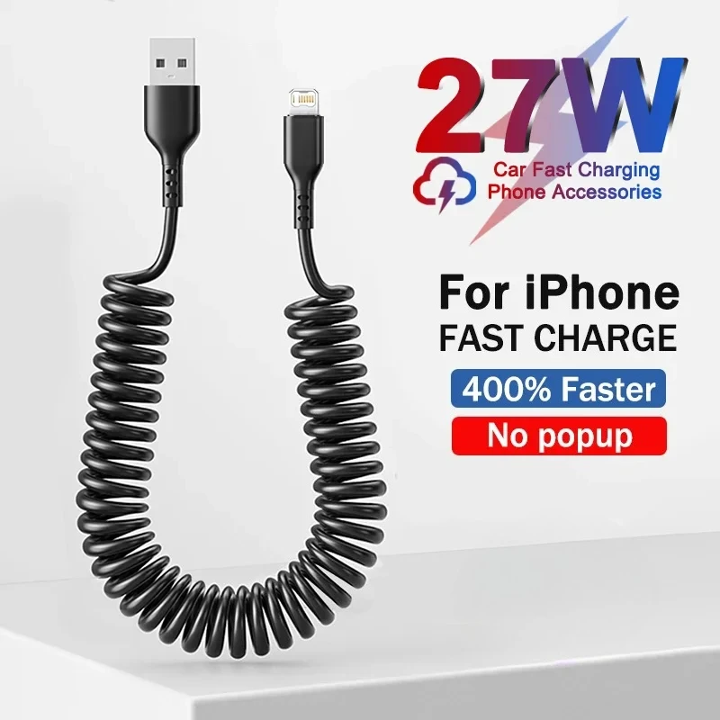 Car Spring Stretch Fast Charging USB Cable For iPhone 14 11 12 13 Pro Max 7 8 14 Plus X XR XS Charger Cord Data Cable