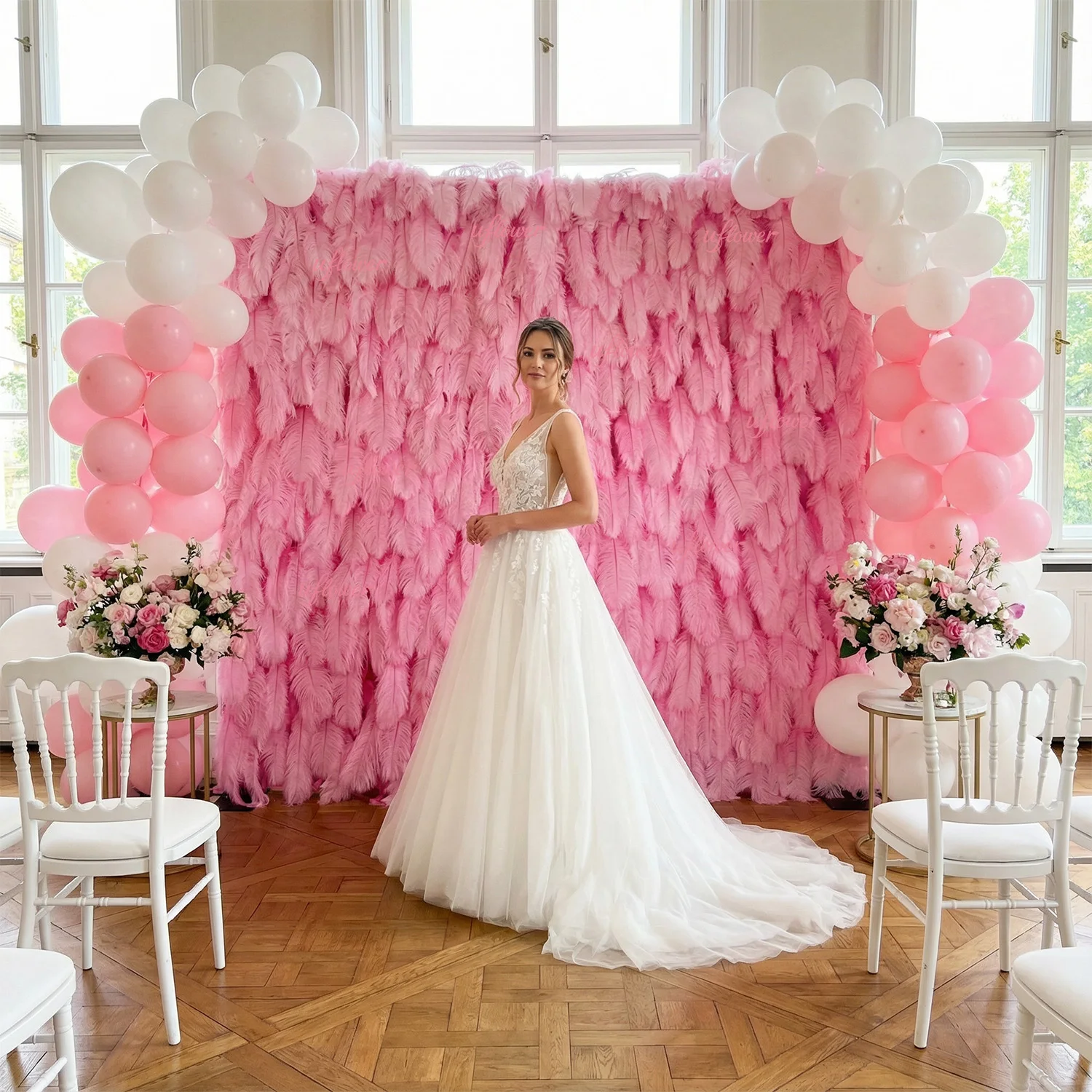 

Uflower 3D Luxurious Pink Feather Wall Artificial Flower Wall Wedding Background Decor Wedding Birthday Party Stage Event Props