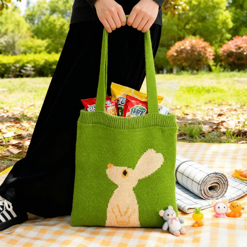 Practical Large Capacity Knitted Shoulder Bag, Fresh Fruit Green, Suitable for Various Commuting, School, and Travel Scenarios