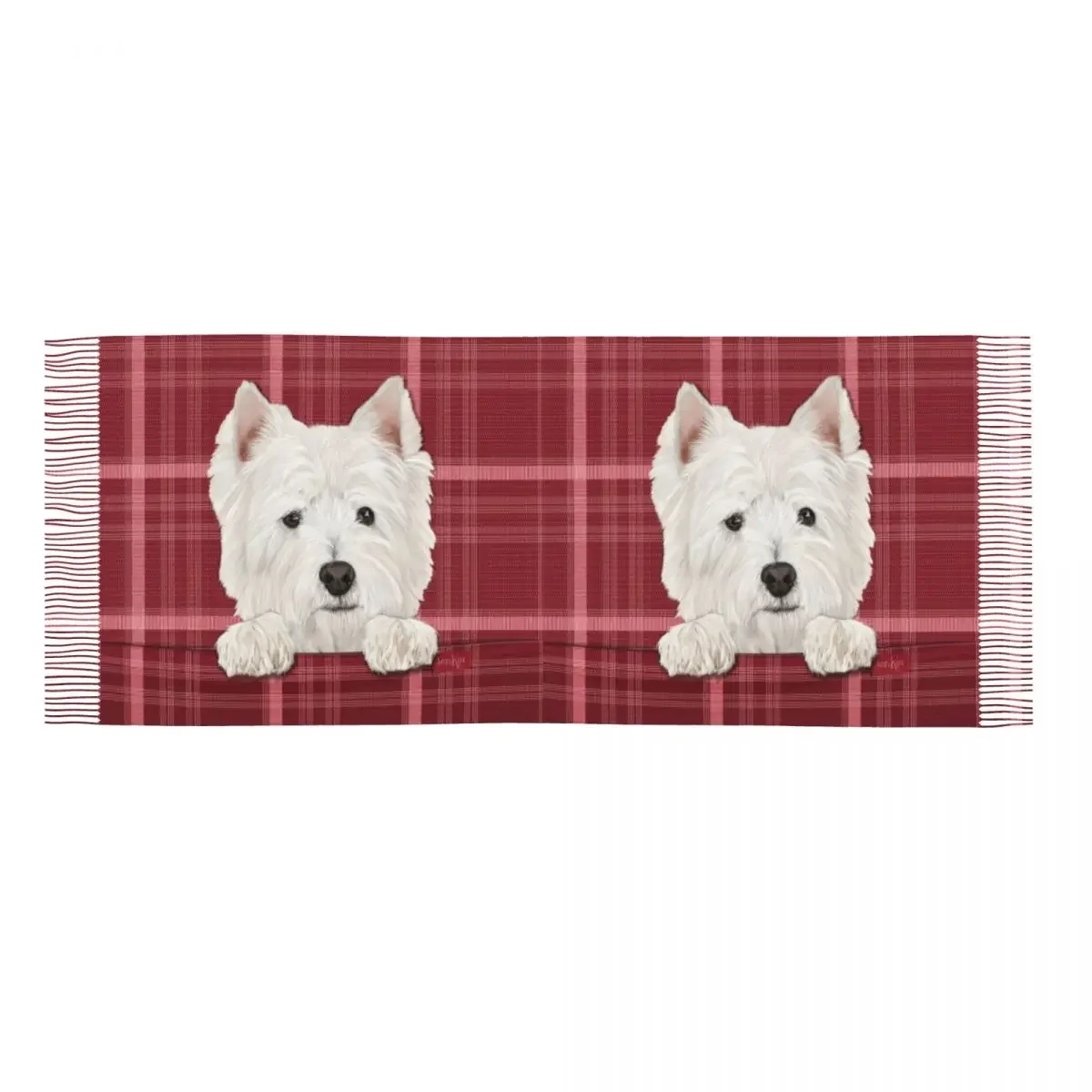 Lenço feminino de borla de cachorro terrier branco, envoltórios luxuosos para senhoras, lenços quentes, xales das Terras Altas Ocidentais, inverno