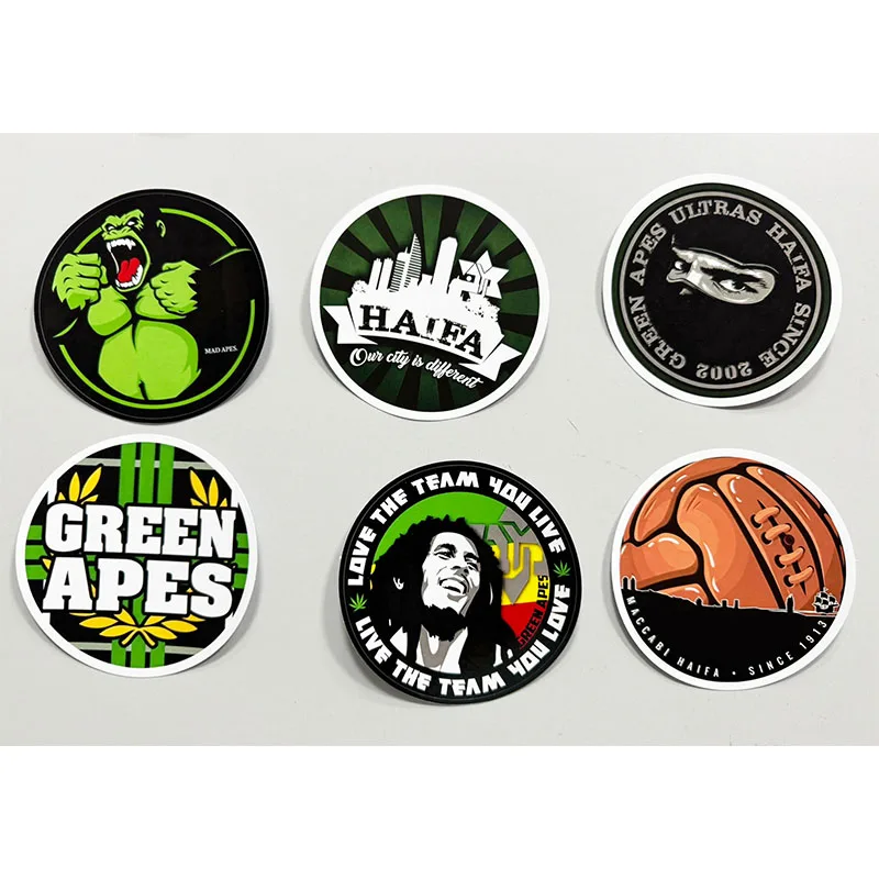 6 types 9cm Circle Haifa Green Apes On Tour Monkey MHFC Maccabi Decoration Stikers for Bag Cup Wall Fridge HFSK083-88