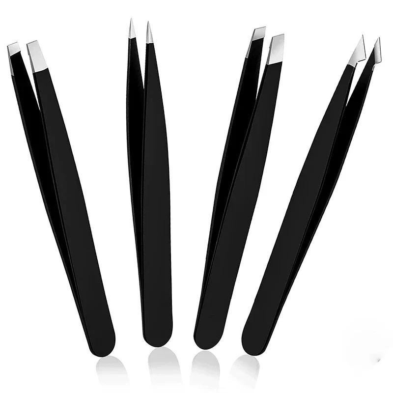 Conjunto de pinças de aço inoxidável de 4 peças para remoção de pêlos faciais e kit de viagem de remoção de lascas