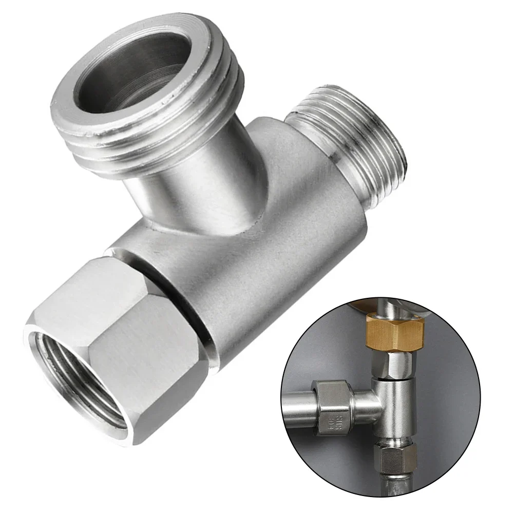 

1pcs 3way Tee Connector 3/8" And 1/2" Thread Water Feed Adapter Tee Connector Stainless Steel Home Improvement Valves Parts