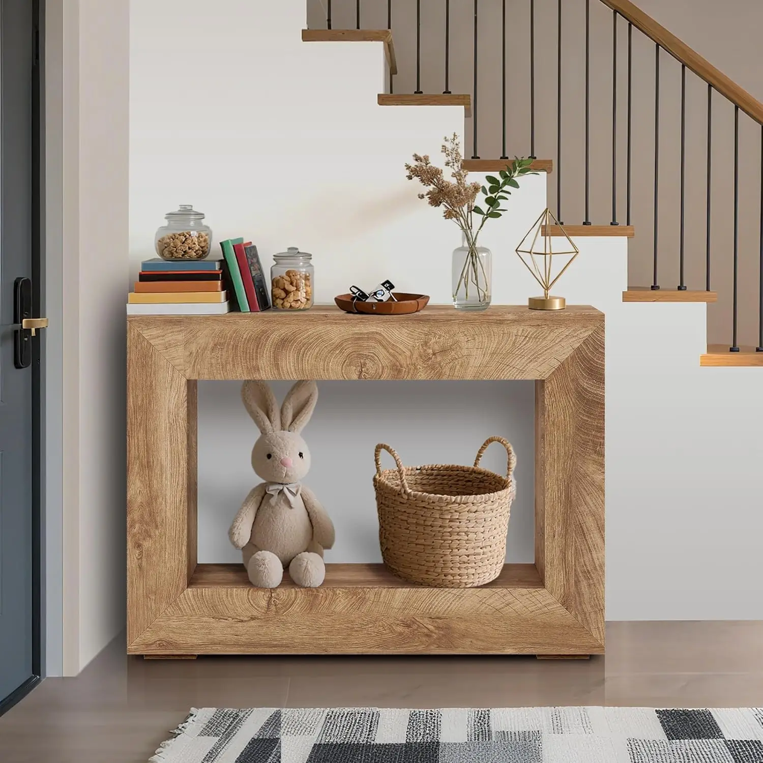 

Rustic Console Table Open Shelves Entryway Hallway Living Room 47in Wood Grain, Customized