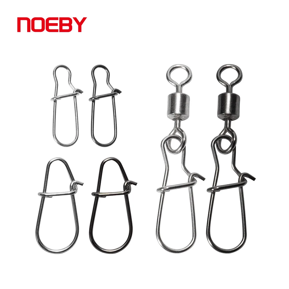 NOEBY High-Carbon Steel Stainless Hook Lock Snap Swivel Solid Rings Safety Snaps Fishing Hooks Connector Fishing Tackle Tool