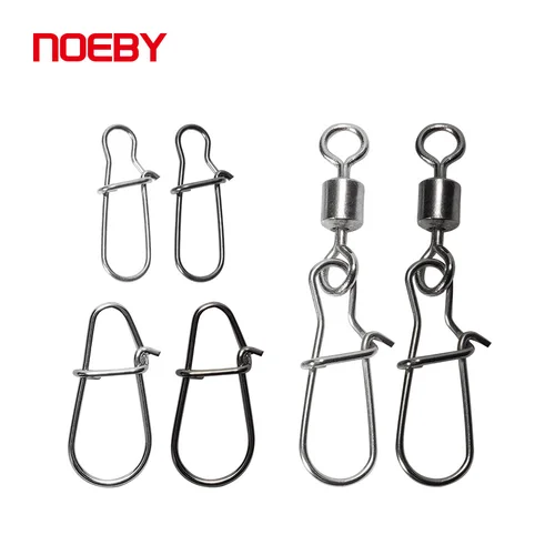 Imagen 1 del producto NOEBY-Cierre de anzuelo de acero inoxidable con alto contenido de carbono, anillos giratorios sólidos, broches de seguridad, Conector de anzuelos de pesca, herramienta de aparejos de pesca