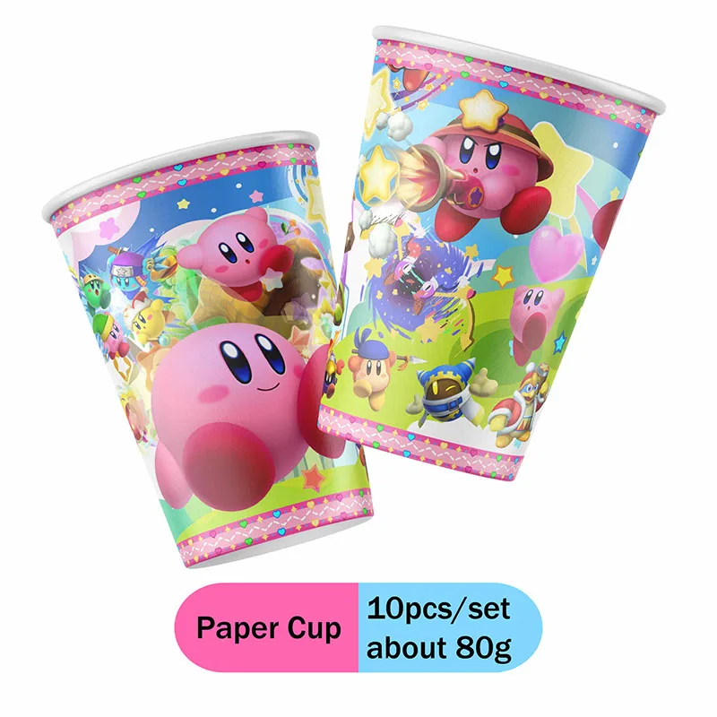 Kirby-Star Pink Birthday Party Disposable Cartoon Tablecloth Napkin Tableware Balloon Set Supplie Boy and Girl Baby Shower Decor