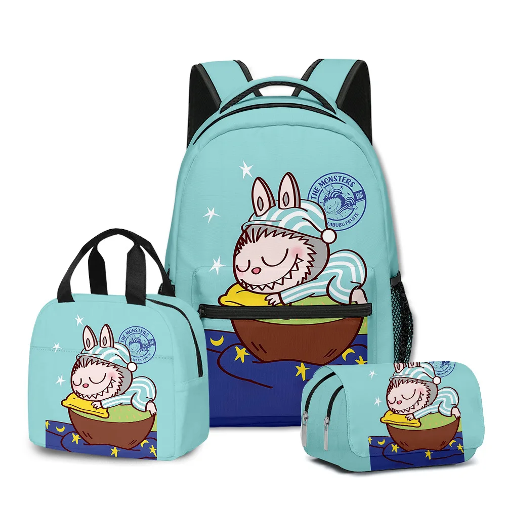 3D New Product 2024 Labubu Peripheral Student School Bag Backpack Lunch Bag Pencil Case Three-piece Set Best Gift Kawaii