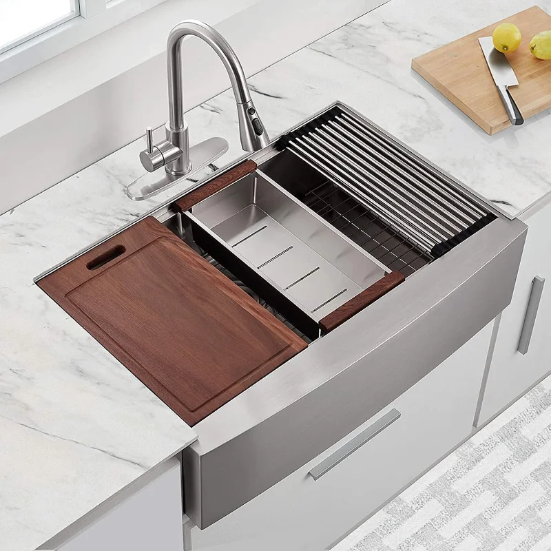 Customized American 16G 18G Single Bowl 316 304 Handmade Stainless Steel Farmhouse Kitchen Sink with Apron Front