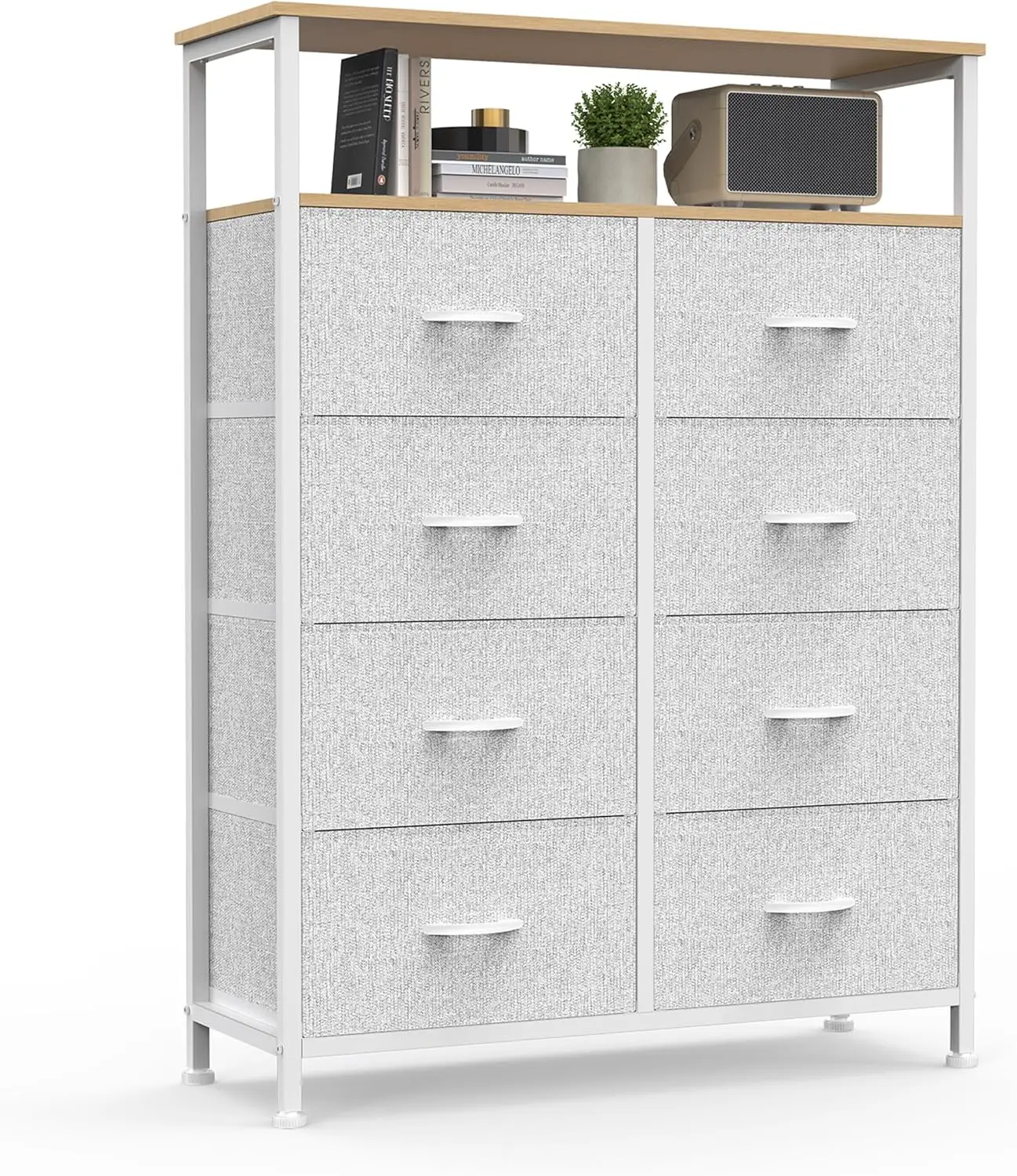 

Fabric Dresser for Bedroom with 8 Drawers, Tall 8-Drawer Chest of Drawers with Raised Shelf, Storage Tower with Fabric Bins f
