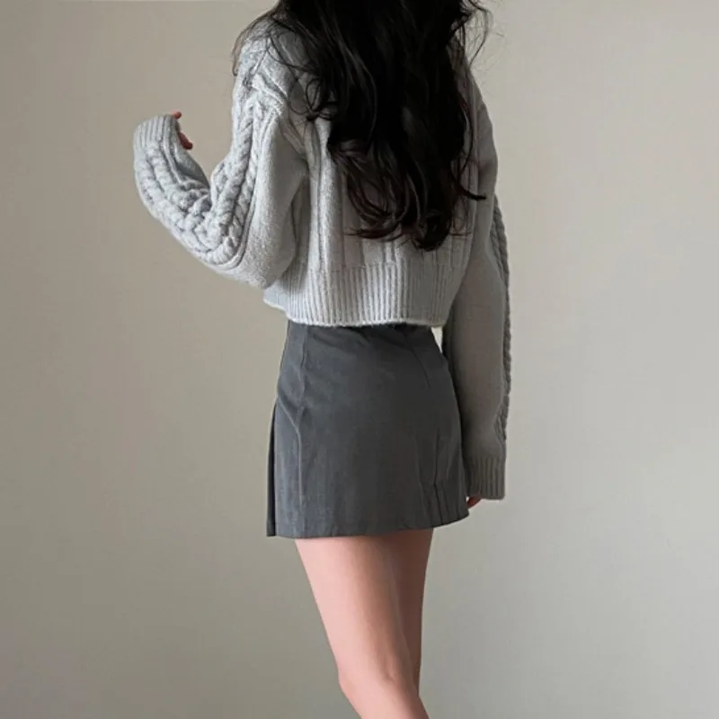 شيك المرأة محبوك سستة سترة معطف ort طويل Sve فضفاض صالح الخريف الشتاء خمر تويست الجزرة المفتوحة سترة علوية