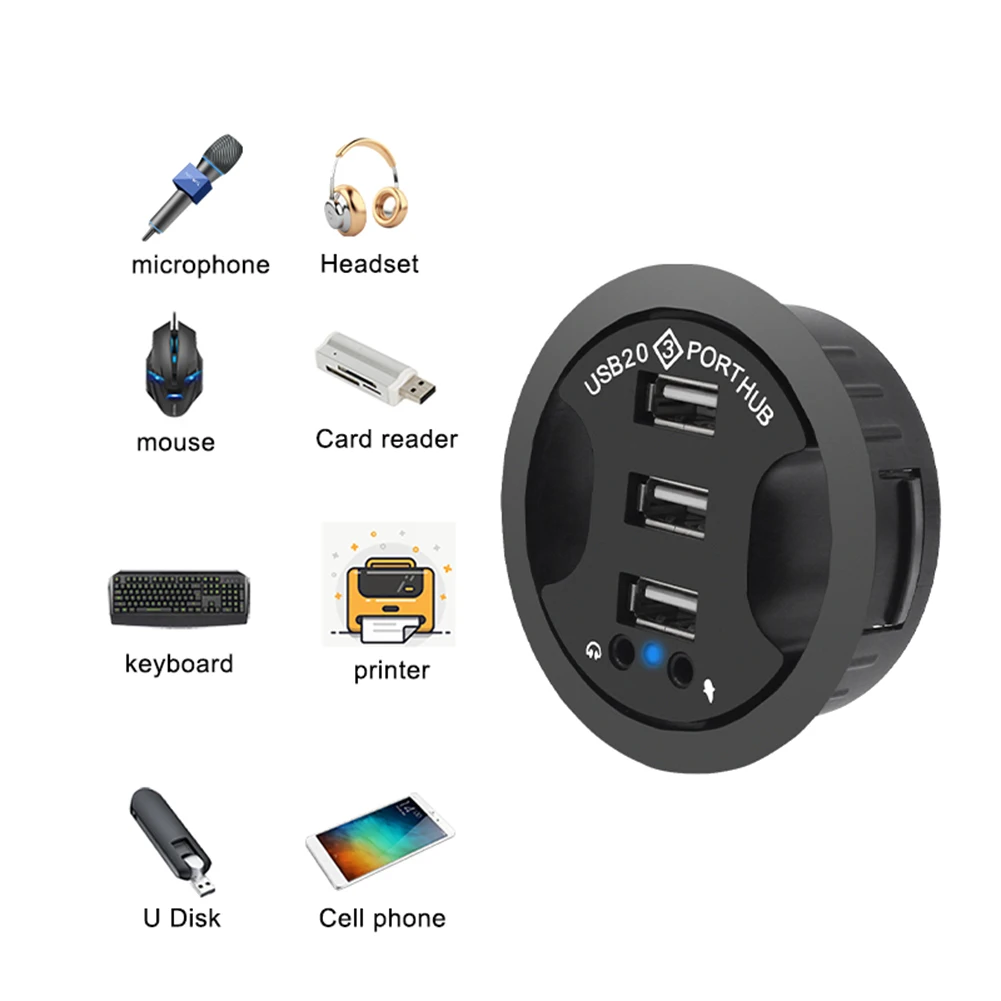 محور USB Hub USB 2.0 سطح المكتب جروميت USB 2.0 Hub الصوت مكتب محول تركيب 3 ميناء جبل في مكتب متعدد USB 2.0 منافذ