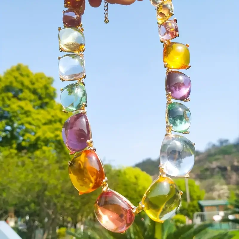 Best Lady Bohemian Ethnic Style Resin Square Shape Colorful Earrings & Necklace Jewelry Set Personality Party Favors For Women