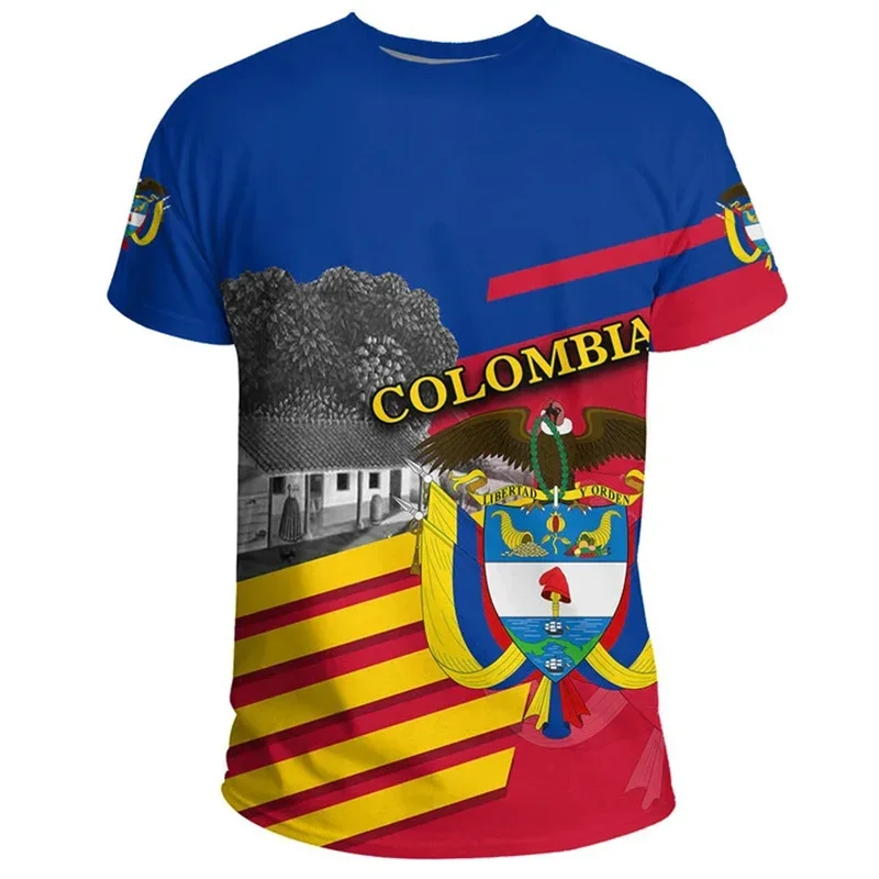 Colombia National Flag Emblem Summer Fashion New 3D Printing T Shirt Colombia Coat Of Arms Graphic T-shirts For Men Vintage Tops