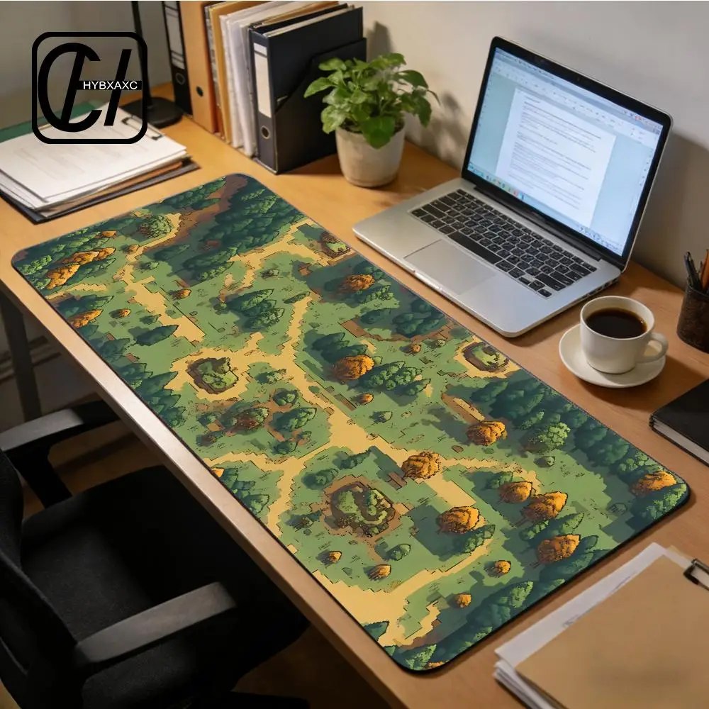 Cute Forest Pixel Desk Mat – Brown & Green XXL Gaming Mouse Pad for Women Extended Keyboard Mat for Office Decor Desk Mat XAXC