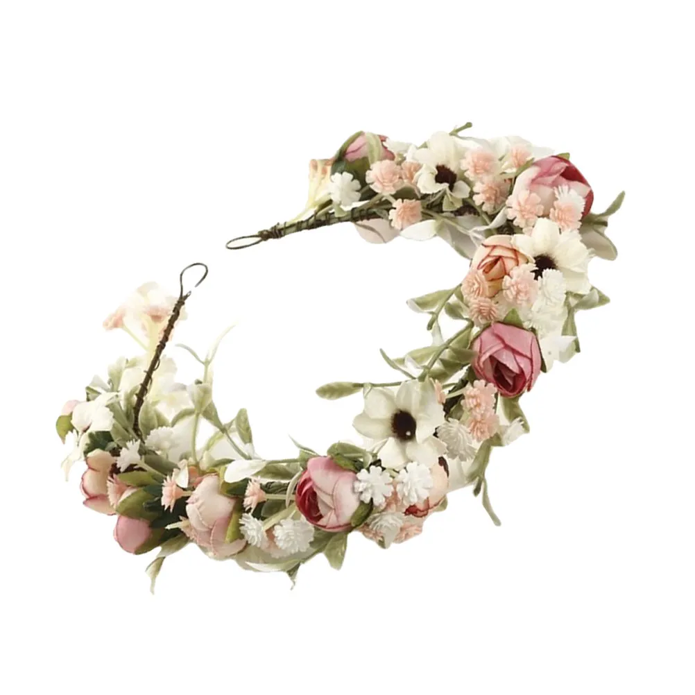 

Delicate Cloth Floral Headdress Wreath Headwear for Bride Wedding Prom Valentine's Day Photo Shoot Selfie Prop Bridal Garland