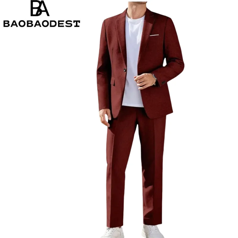 

Men's Classic Fit 2-Piece Suit Set - Single Button Casual Blazer & Pants, Business Formal Wedding Tuxedo Outfit (Custom Tailored