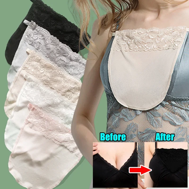 2PCS Lace Invisible Mock Camisole Wrapped Chest Overlay Bra Insert Easy Clip-on Women Cleavage Cover Underwear