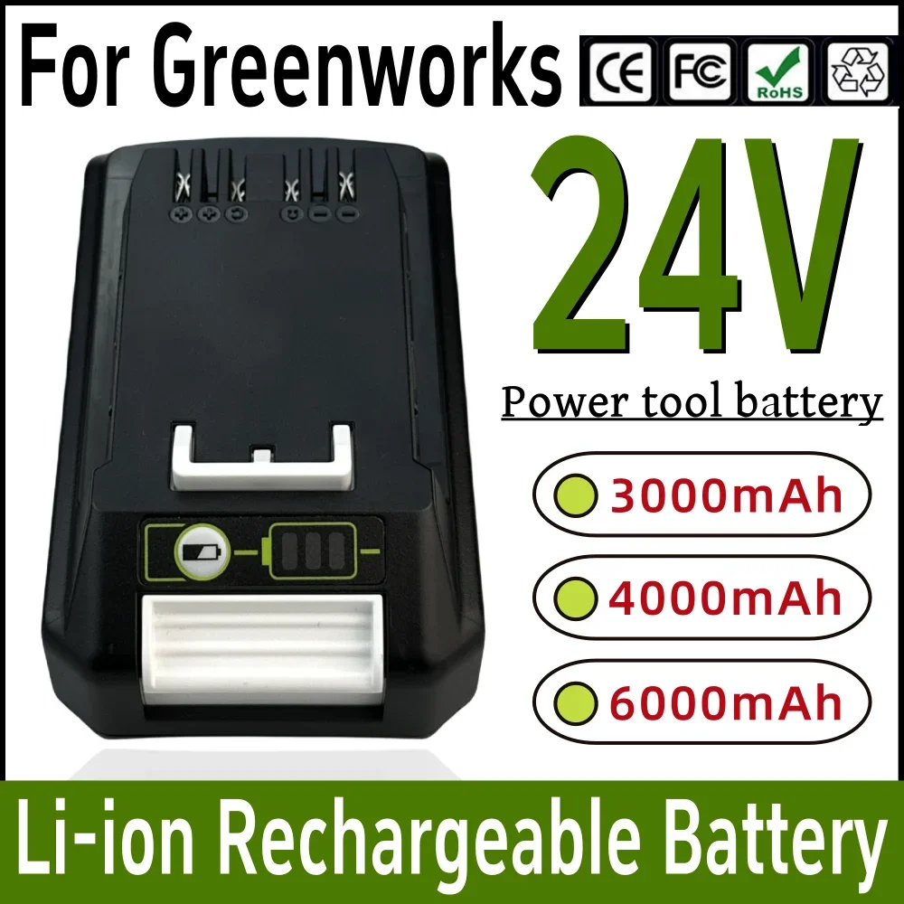 24V 3000mAh/4000mAh/6000mAh Li-ion Rechargeable Battery Replacement for Greenworks Power Tools Battery Compatible 29842 29852