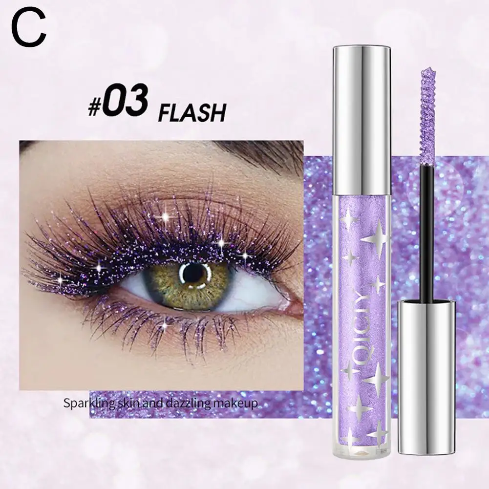 Glitzer-Mascara mit Diamant-Effekt, Augen-Make-up für Wimpern und Brauen, waschbar, glänzende Wimperntusche, funkelnde Diamanten, Silber, Gold, Lila, N7L6