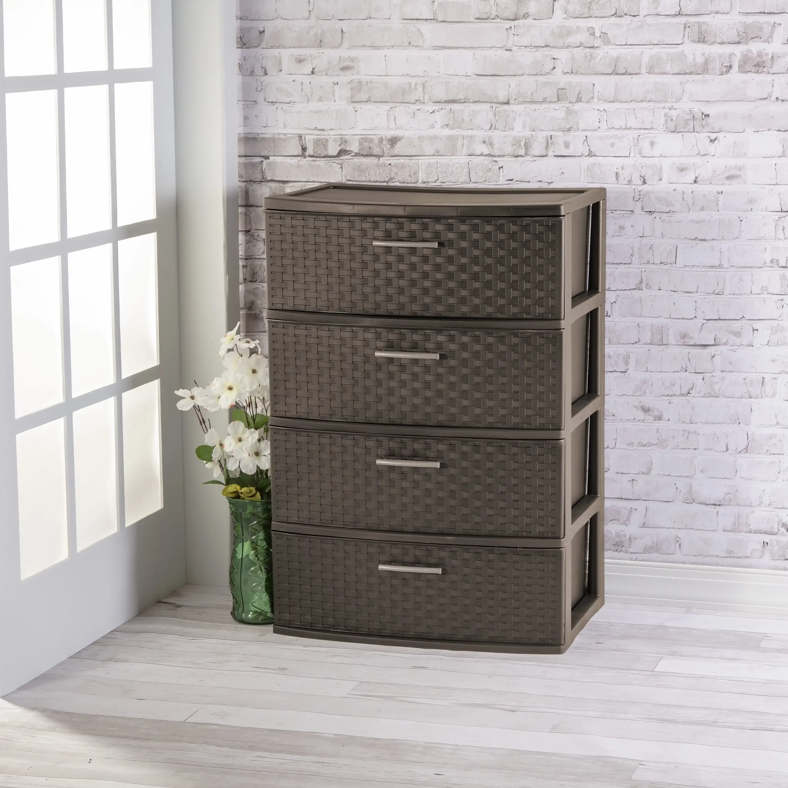 (2 pack) 4 Drawer Wide Weave Tower Espresso