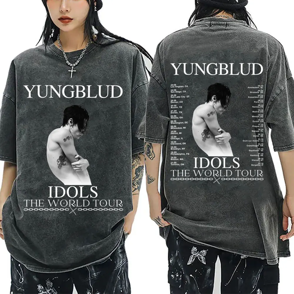 

Washed Vintage Rocker Yungblud IDOLS The World Tour 2025 T Shirt Men Women Hip Hop Oversized T-shirt Male Casual Cotton T Shirts