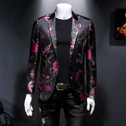 New Vintage Luxurious Jacquard Floral Suit Jacket Men Wedding Banquet Club Party Dress Singers Tuxedo Slim Fit Blazers Hommes