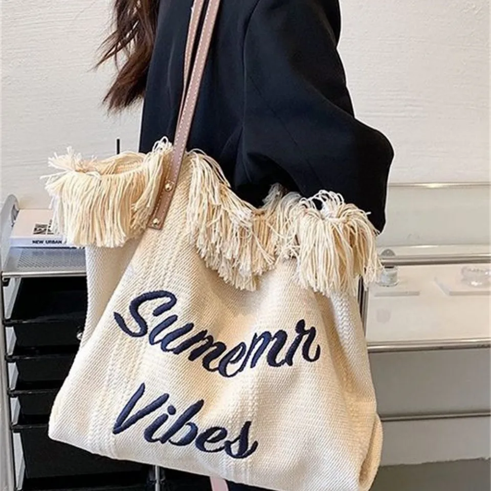 

Canvas Women Handbags Large Tote Beach Bag Shopping Bags Underarm Shoulder Bag For Female Casual Top-Handle Bags