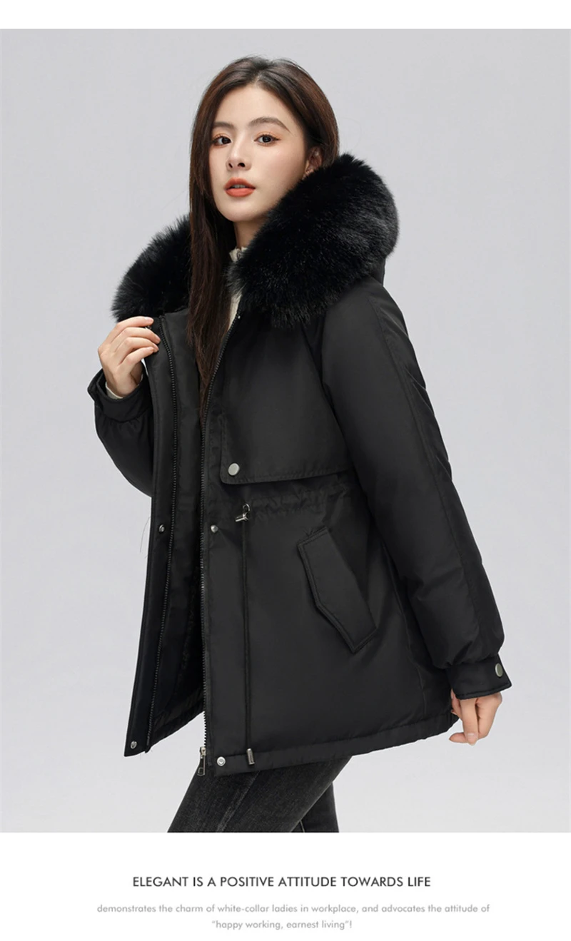 Winter Coat New Women's Thick Cotton Jacket Women's Medium Long Korean Version Fur Collar Coat Female Warm Parka Overcoat
