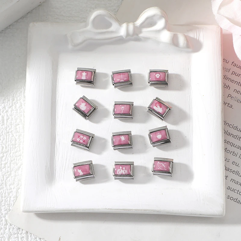 Y2K Rosa Bedruckte 12 Sternzeichen Serie Italienischer Charm-Anhänger Passend für 9mm Edelstahl-Armband =DIY Schmuckherstellung Geschenk Großhandel – Detail 9