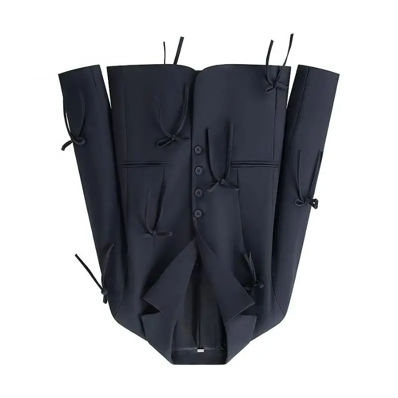 

Korean Style Casual Commuting Versatile Loose Suit Jacket for Women 2026 Autumn New Fashion Bow V-neck Single Breasted Outerwear