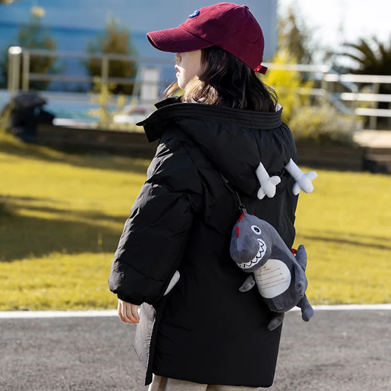 OLEKID 2025 سترة شتوية للفتيات الكرتون ديناصور حقيبة سميكة الدافئة طفلة أسفل سترة 1-8 سنوات الاطفال فتاة معطف خارجي #2