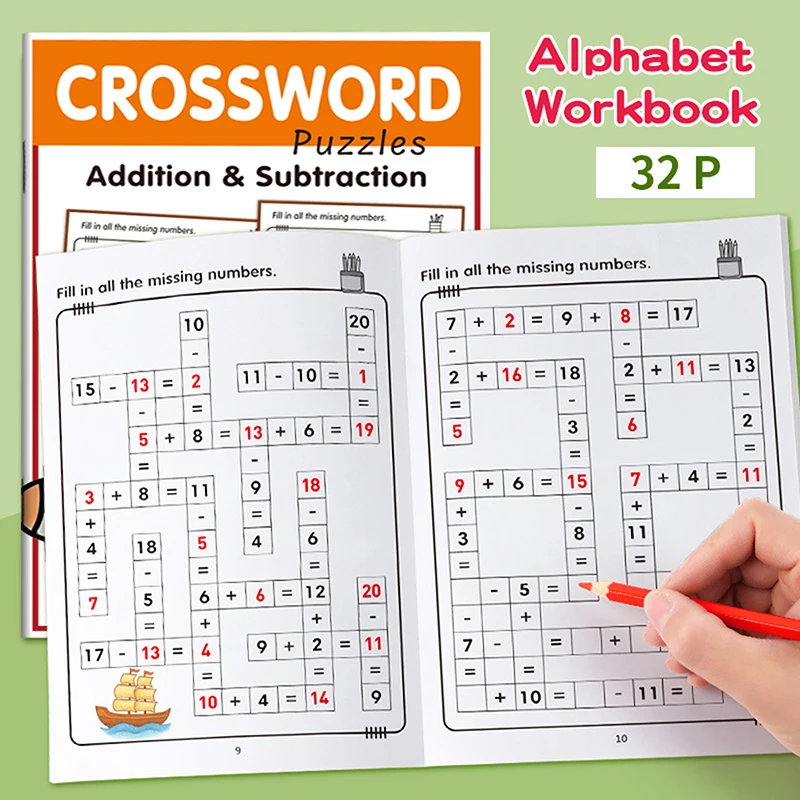 Math Workbook For Kids Ages 5-8 Math:Math Crossword Puzzles Addition And Subtraction Workbook