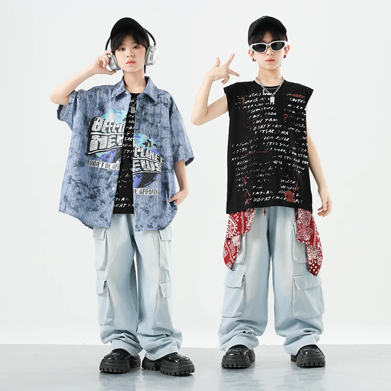 เด็กStreetwearเสื้อผ้าเด็กHip Hopหลวมเสื้อกางเกงเสื้อผ้าชุดสาวK-Popเด็กHip Hop Street Dance Coat