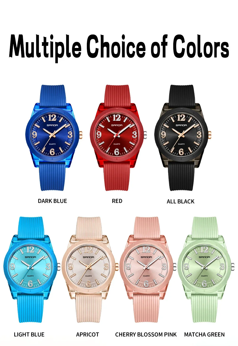 SANDA SD6277 حافظة شفافة للأطفال كوارتز ساعة عالية الجودة مقاومة للماء مضيئة الأيدي الساعات الرياضية