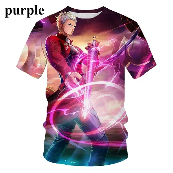 New Casual Cool Round Neck Short Sleeve Fashion Fate/stay Night Printing 3d Printing T Shirt Men\'s T-shirt