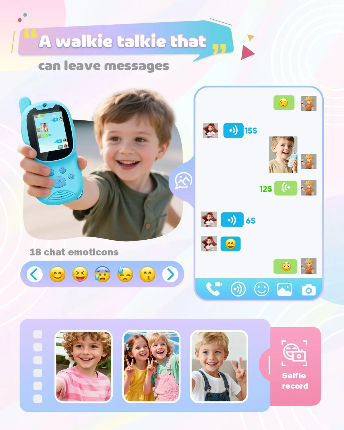 Video-walkie-talkies voor kinderen, 2-pack oplaadbare kinder-walkie-talkies kunnen berichten verzenden, kerst- en verjaardagscadeaus voor kinderen van 3-12 jaar