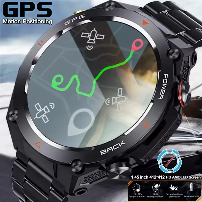 

2026 New GPS Sport Smart Watch Men 1.45 inch HD AMOLED Screen Compass Bluetooth Call Heart Rate IP68 Waterproof Smart Watches