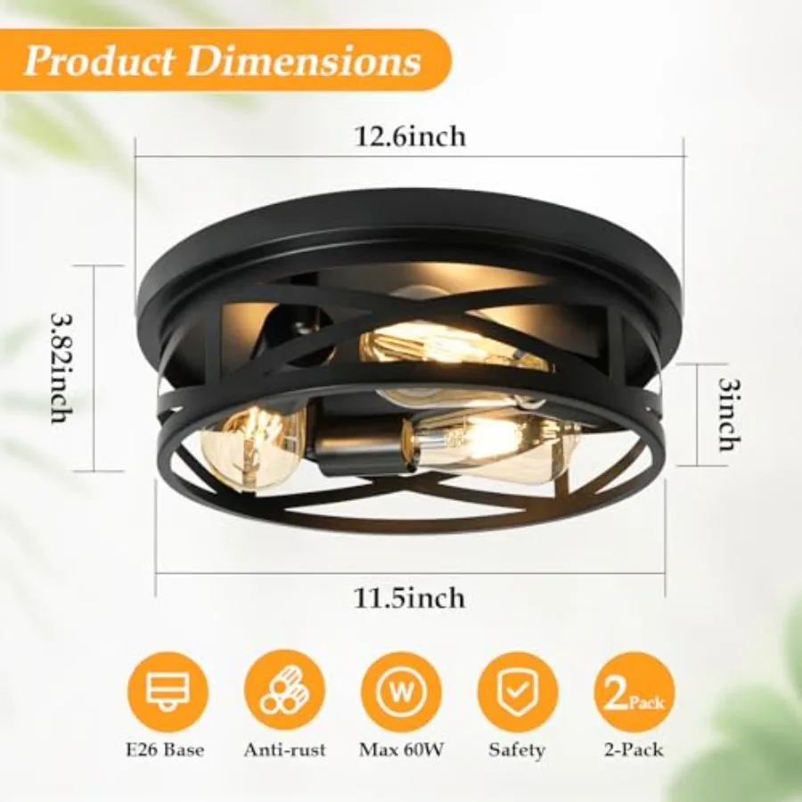 3-Light Flush Mount Ceiling Light Fixture, Farmhouse Ceiling Lights for Kitchen, Modern Close to Ceiling Light for Hallway Bedr
