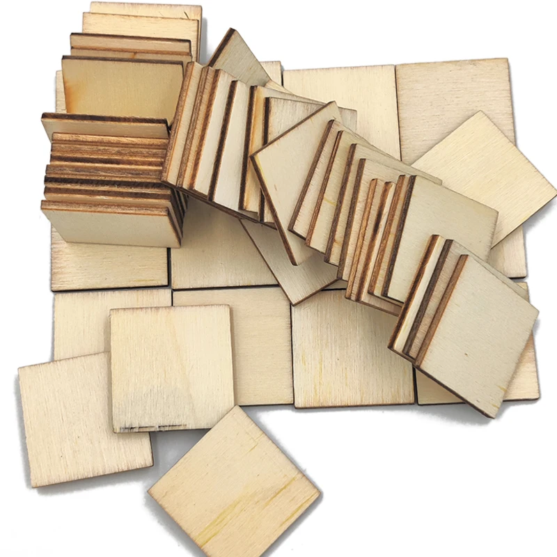 30pcs 30mm Unfinished Wooden Square Blank Natural Wood Slices Wooden Cutout Tiles for DIY Crafts Home Decor Painting Staining