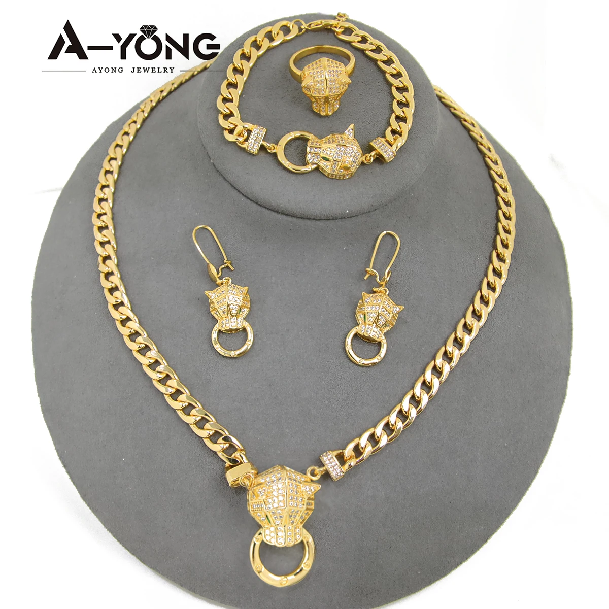Brazilian Gold Jewelry Leopard Pendant Necklace 21k Gold Plated Cool Punk Hip Hop Middle Eastern Women Men Luxury Jewelrys
