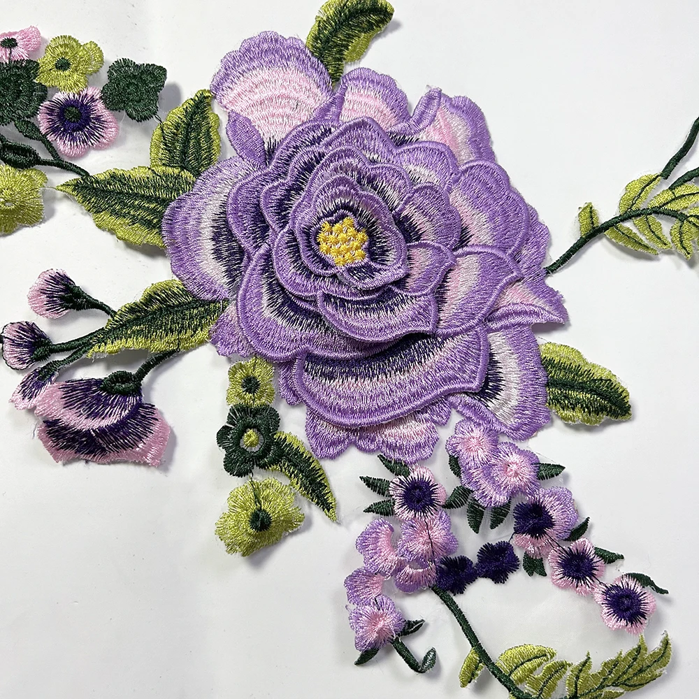 One Piece Pink Purple Multi-layer Large Flower Embroidery Patch