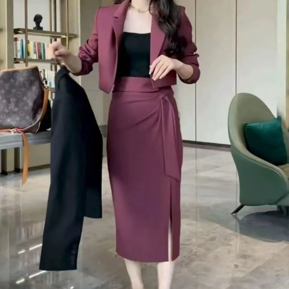 Fall Fashion Elegant Suit Jacket Slimming High-End Feel Split  Skirt Two-Piece Set Business Casual Women's Ensemble