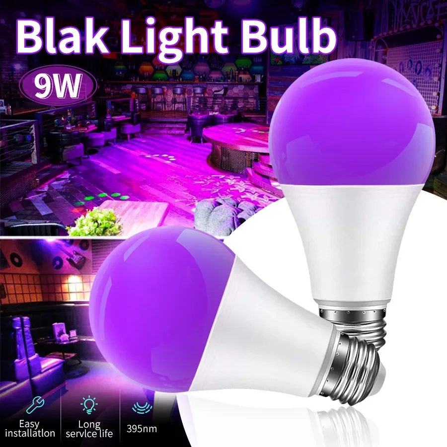 

LED Lights Bulbs 9W Blacklight E27 Led Bulb UV Level 395nm UV Light Party Body Paint Fluorescent Led Lights for Disco Party Bar