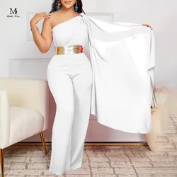 Elegant Women One Shoulder Jumpsuit with Belt Long Sleeve Spring Summer Plus Size One Piece Fashion Sexy Ladies Rompers 2024