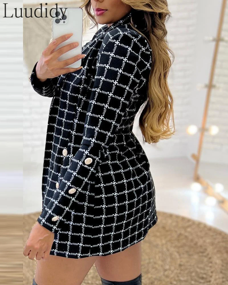 Women 3PCS Set Print Long Sleeve Blazer Coat and Skirt Set With Crop Top Sets