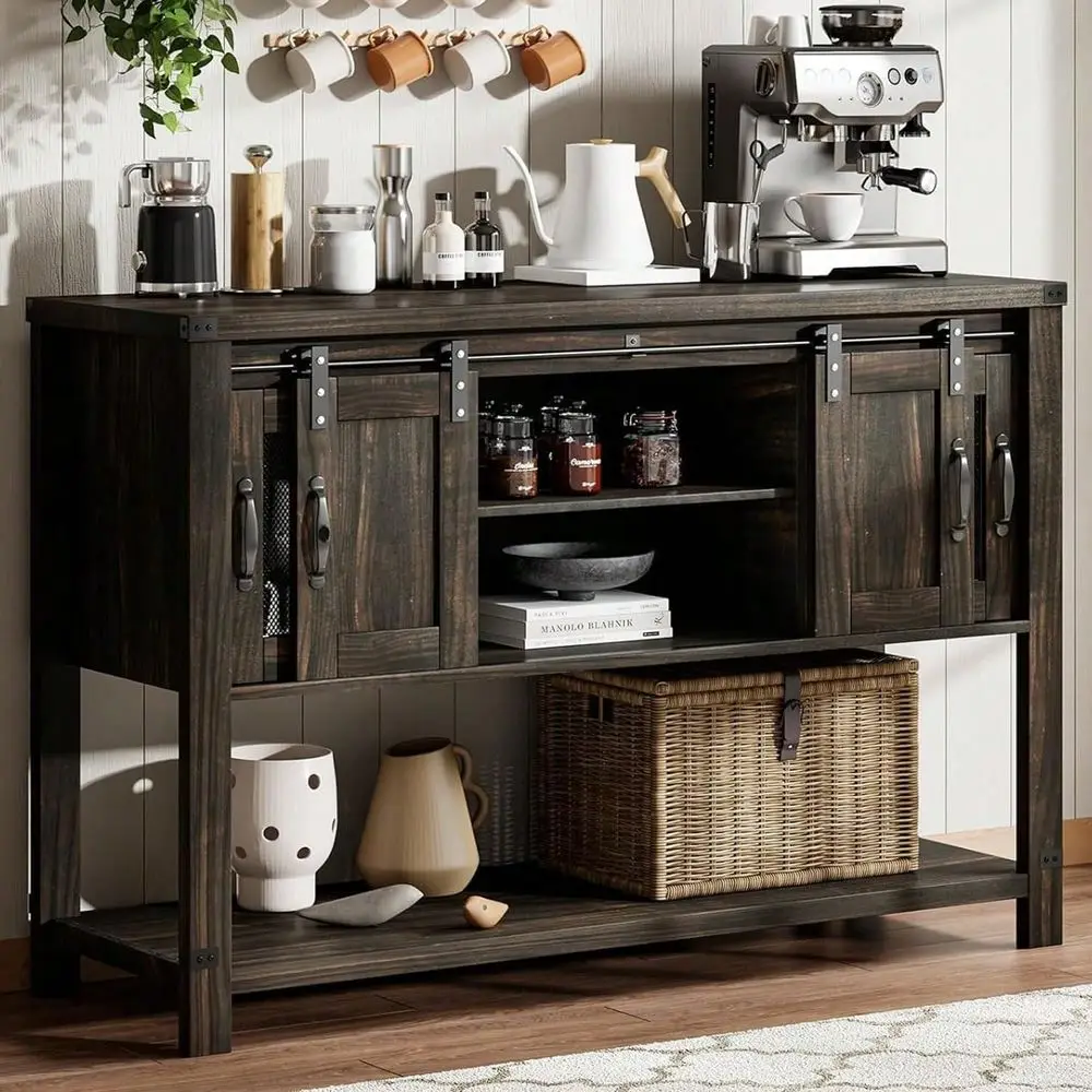 

Buffet Cabinet With Storage, 47 Kitchen Sideboard Buffet Cabinet, Coffee Bar Cabinet With Sliding Barn Door, Console Table For